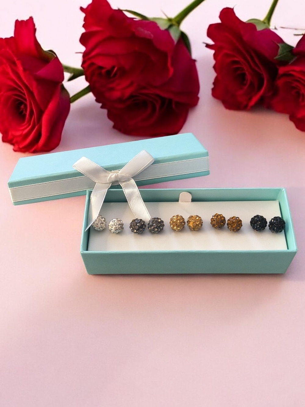 NWT- Elegant Multicolor Crystal Stud Earring Set